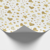 White With Gold Sparkle Hearts Geschenkpapier (Ecke)