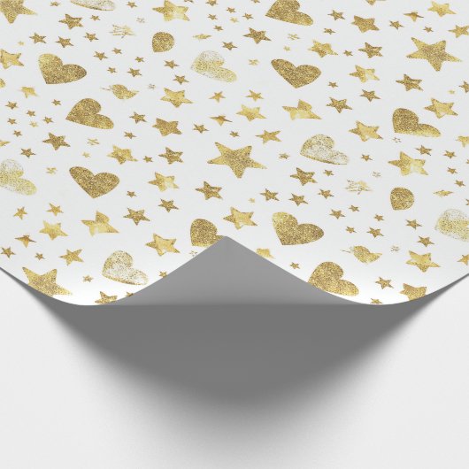 White With Gold Sparkle Hearts Geschenkpapier (Ecke)