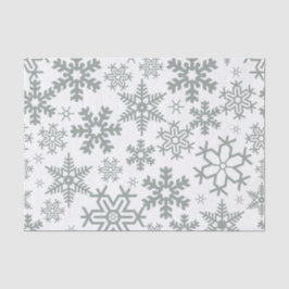 WHITE WITH GREEN WINTER SNOWFLAKES SEIDENPAPIER