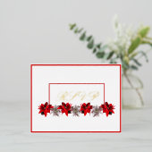 White With Red Poinsettias Response Postcard Folien Feiertagspostkarte (Stehend vorne)