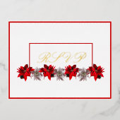White With Red Poinsettias Response Postcard Folien Feiertagspostkarte (Vorderseite)