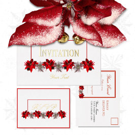 White With Red Poinsettias Response Postcard Folien Feiertagspostkarte