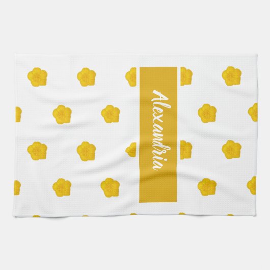 White With Yellow Wildflower Photos Custom Name Geschirrtuch (Horizontal)
