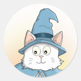 White Wizard Cat Cartoon Runder Aufkleber