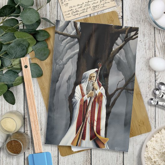 White Wizard Oak Tree Fantasy Geschirrtuch
