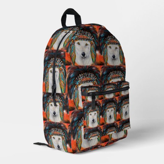 White Wolf Bedruckter Rucksack (Rückseitige Ecke links)