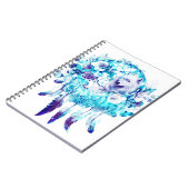 White Wolf Dreamcatcher Lila Blue Floral Notizblock (Linke Seite)