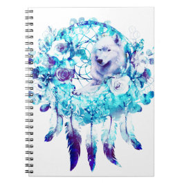 White Wolf Dreamcatcher Lila Blue Floral Notizblock