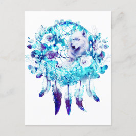 White Wolf Dreamcatcher Lila Blue Floral Postkarte