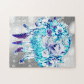 White Wolf Dreamcatcher Lila Blue Floral Puzzle (Horizontal)