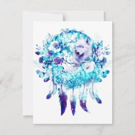 White Wolf Dreamcatcher Lila Blue Floral RSVP Karte