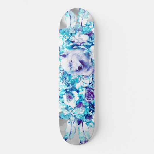 White Wolf Dreamcatcher Lila Blue Floral Skateboard (Vorderseite)