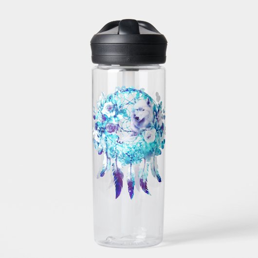 White Wolf Dreamcatcher Lila Blue Floral Trinkflasche (Vorderseite)