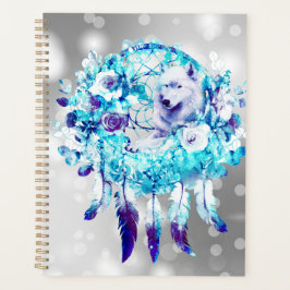 White Wolf Dreamcatcher Purple Blue Floral Planer