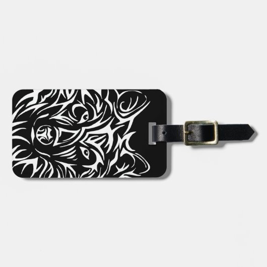 White Wolf Head auf Black  Gepäckanhänger (Vorderseite horizontal)