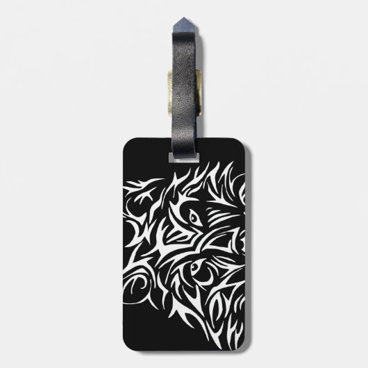 White Wolf Head auf Black  Gepäckanhänger (Rückseite vertikal)