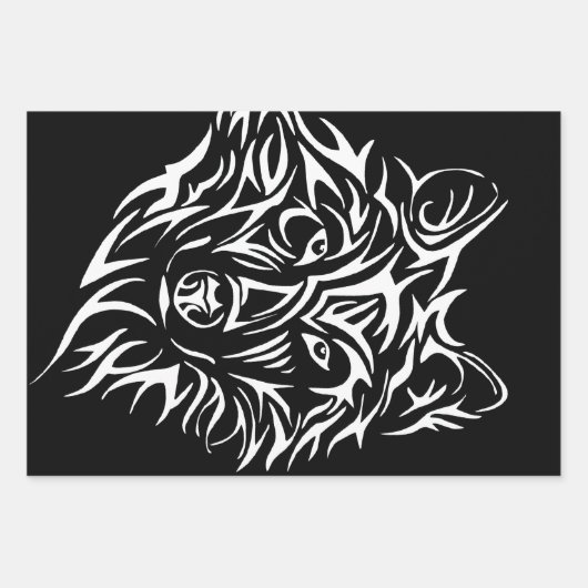 White Wolf Head auf Black Geschenkpapier Set (Vorderseite 3)