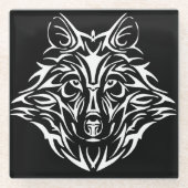 White Wolf Head auf Black  Glasuntersetzer (Vorderseite)