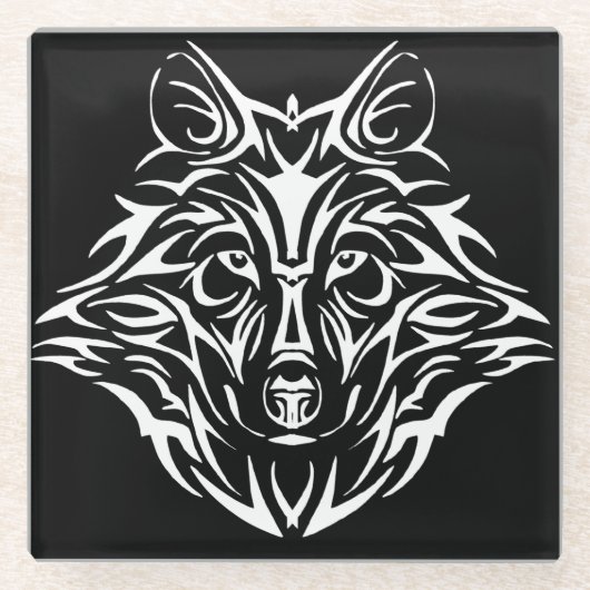 White Wolf Head auf Black Glasuntersetzer (Vorderseite)
