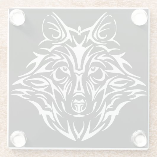 White Wolf Head auf Black  Glasuntersetzer (Rückseite)