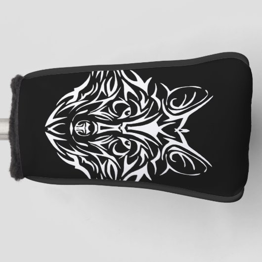 White Wolf Head auf Black  Golf Headcover (Vorderseite)