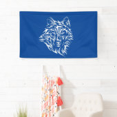 White Wolf Head auf Blue Banner (Insitu)