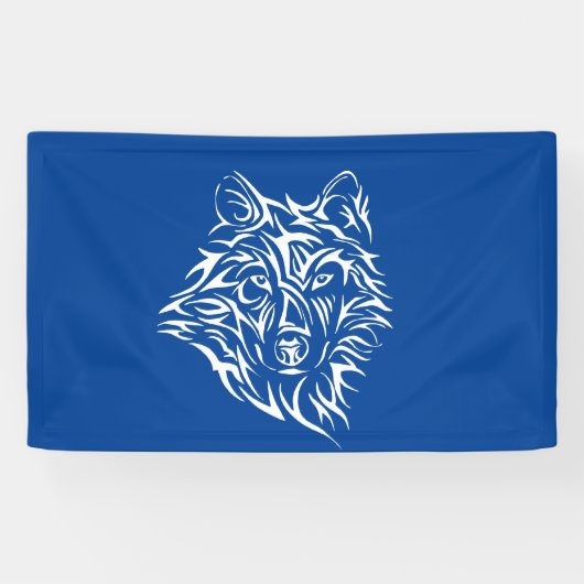 White Wolf Head auf Blue Banner (Horizontal)