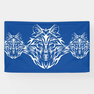 White Wolf Head auf Blue Banner