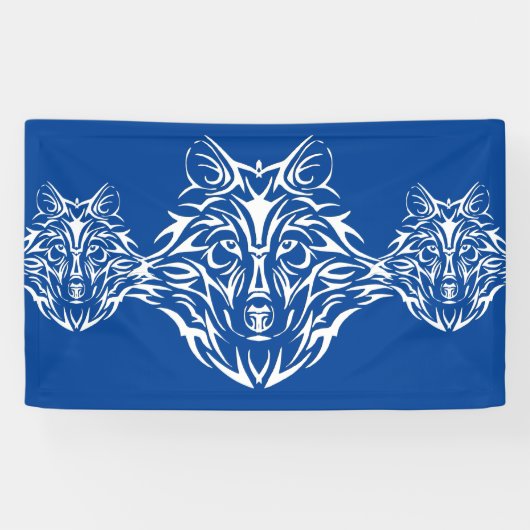 White Wolf Head auf Blue Banner (Horizontal)