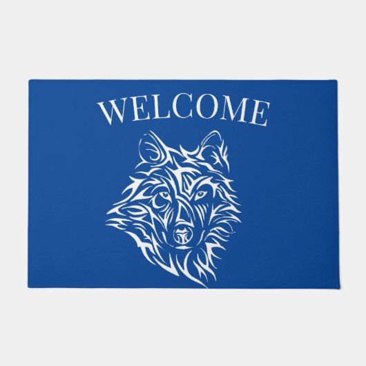 White Wolf Head auf Blue Fußmatte (Vorderseite)