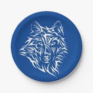 White Wolf Head auf Blue Pappteller