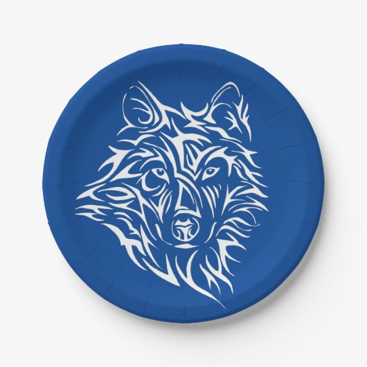 White Wolf Head auf Blue Pappteller (Vorderseite)