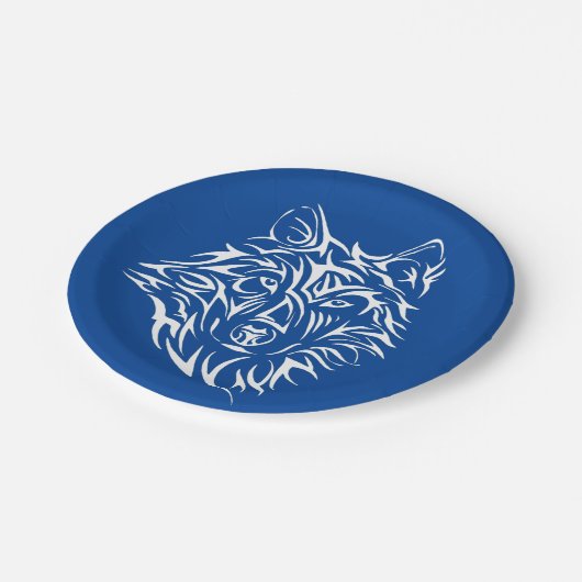 White Wolf Head auf Blue Pappteller (Schrägansicht)