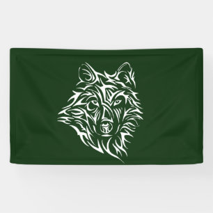 White Wolf Head auf Green Banner