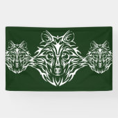 White Wolf Head auf Green Banner (Horizontal)
