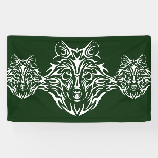 White Wolf Head auf Green Banner (Horizontal)