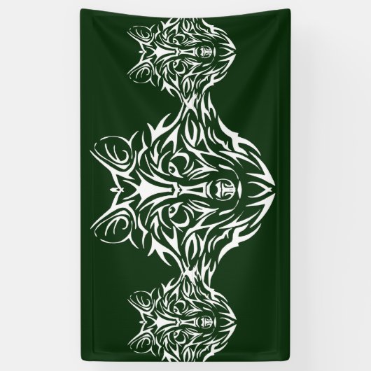White Wolf Head auf Green Banner (Vertikal)