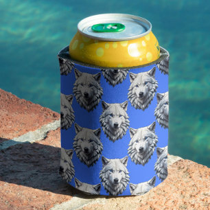 White Wolf Head Muster Design Blau Dosenkühler