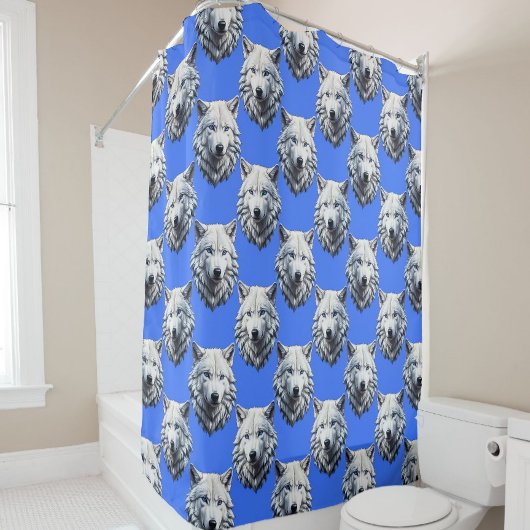 White Wolf Head Muster Design Blau Duschvorhang