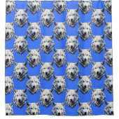 White Wolf Head Muster Design Blau Duschvorhang (Vorderseite)