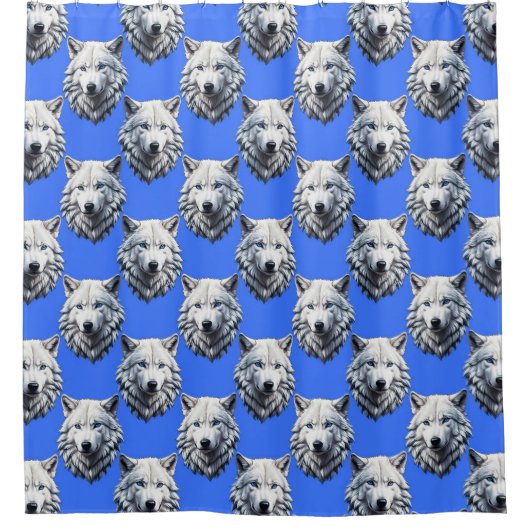 White Wolf Head Muster Design Blau Duschvorhang (Vorderseite)