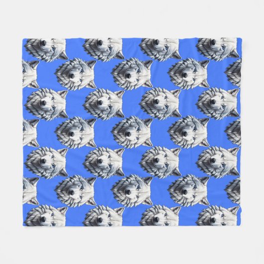 White Wolf Head Muster Design Blau Fleecedecke (Vorderseite (Horizontal))