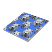 White Wolf Head Muster Design Blau Fliese (Seite)
