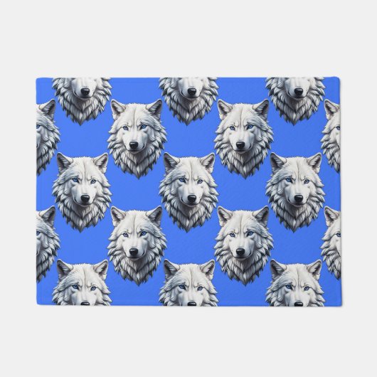White Wolf Head Muster Design Blau Fußmatte (Vorderseite)