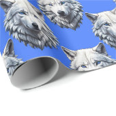 White Wolf Head Muster Design Blau Geschenkpapier (Rolleneckpunkt)