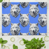 White Wolf Head Muster Design Blau Geschirrtuch (Gefaltet)
