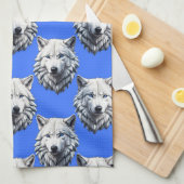 White Wolf Head Muster Design Blau Geschirrtuch (Viertel Falte)