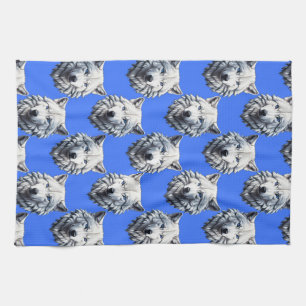 White Wolf Head Muster Design Blau Geschirrtuch