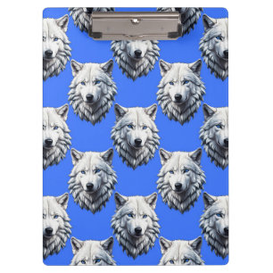 White Wolf Head Muster Design Blau Klemmbrett