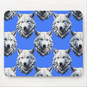 White Wolf Head Muster Design Blau Mousepad